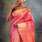 French Pink Flora Kanjivaram Silk Saree