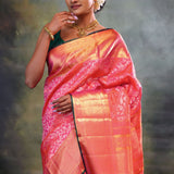 French Pink Flora Kanjivaram Silk Saree
