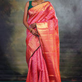 French Pink Flora Kanjivaram Silk Saree