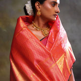 French Pink Flora Kanjivaram Silk Saree