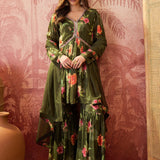 Olive Green Crepe Sharara Set