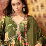 Olive Green Crepe Sharara Set