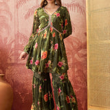 Olive Green Crepe Sharara Set