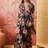 Black Floral Crepe Sharara Set
