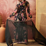 Black Floral Crepe Sharara Set
