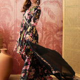 Black Floral Crepe Sharara Set