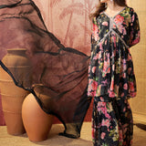 Black Floral Crepe Sharara Set