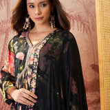 Black Floral Crepe Sharara Set