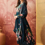 Peacock Teal Floral Crepe Set
