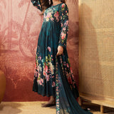 Peacock Teal Floral Crepe Set