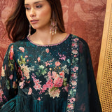 Peacock Teal Floral Crepe Set