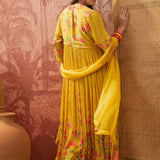 Mustard Yellow Floral Crepe Anarkali