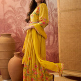 Mustard Yellow Floral Crepe Anarkali