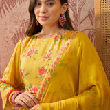 Mustard Yellow Floral Crepe Anarkali