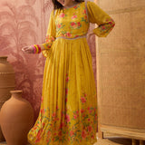 Mustard Yellow Floral Crepe Anarkali