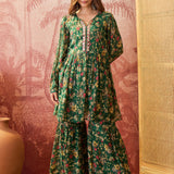 Emerald Green Printed Crepe Sharara Set