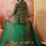Emerald Green Printed Crepe Sharara Set