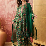 Emerald Green Printed Crepe Sharara Set