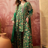 Emerald Green Printed Crepe Sharara Set