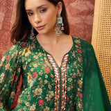 Emerald Green Printed Crepe Sharara Set