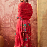 Coral Red Crepe Peplum Set