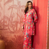 Coral Red Crepe Peplum Set