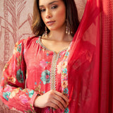 Coral Red Crepe Peplum Set