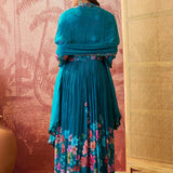 Peacock Blue Floral Crepe Set