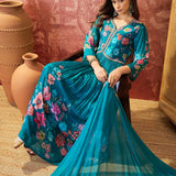 Peacock Blue Floral Crepe Set