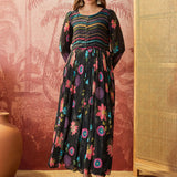 Black Printed Crepe Dress Set