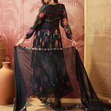 Black Printed Crepe Dress Set