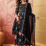 Black Printed Crepe Dress Set