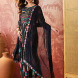 Black Printed Crepe Dress Set