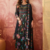 Black Printed Crepe Dress Set