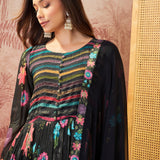 Black Printed Crepe Dress Set