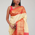 Cream White Kanjivaram Silk Jaal Saree