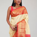 Cream White Kanjivaram Silk Jaal Saree