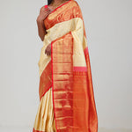 Cream White Kanjivaram Silk Jaal Saree