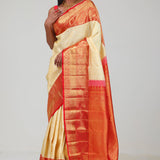 Cream White Kanjivaram Silk Jaal Saree