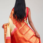 Cream White Kanjivaram Silk Jaal Saree