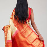 Cream White Kanjivaram Silk Jaal Saree