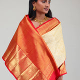 Cream White Kanjivaram Silk Jaal Saree