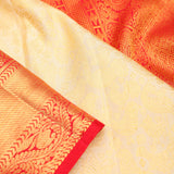 Cream White Kanjivaram Silk Jaal Saree