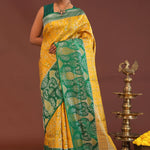 Yellow Kanjivaram Saree With Green Contrast Border