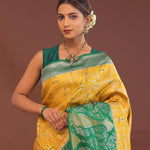 Yellow Kanjivaram Saree With Green Contrast Border
