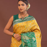 Yellow Kanjivaram Saree With Green Contrast Border