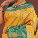 Yellow Kanjivaram Saree With Green Contrast Border