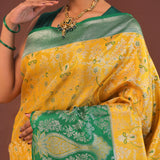 Yellow Kanjivaram Saree With Green Contrast Border