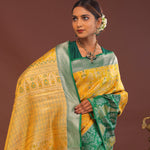 Yellow Kanjivaram Saree With Green Contrast Border