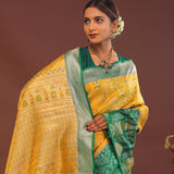 Yellow Kanjivaram Saree With Green Contrast Border